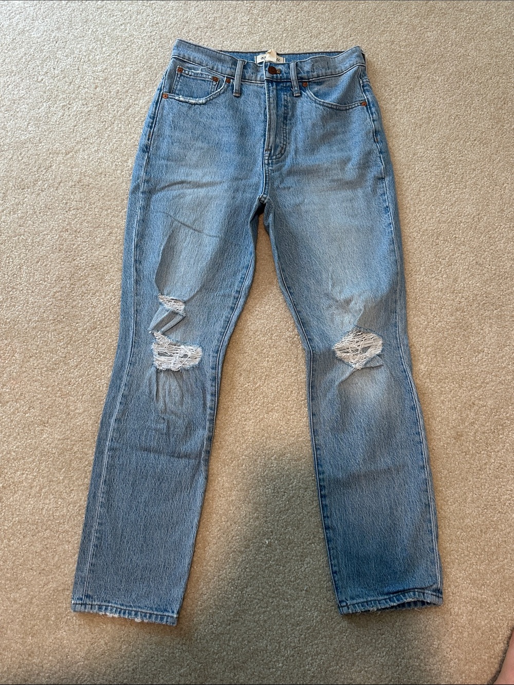 Madewell Light Blue Distressed Straight Leg Jeans